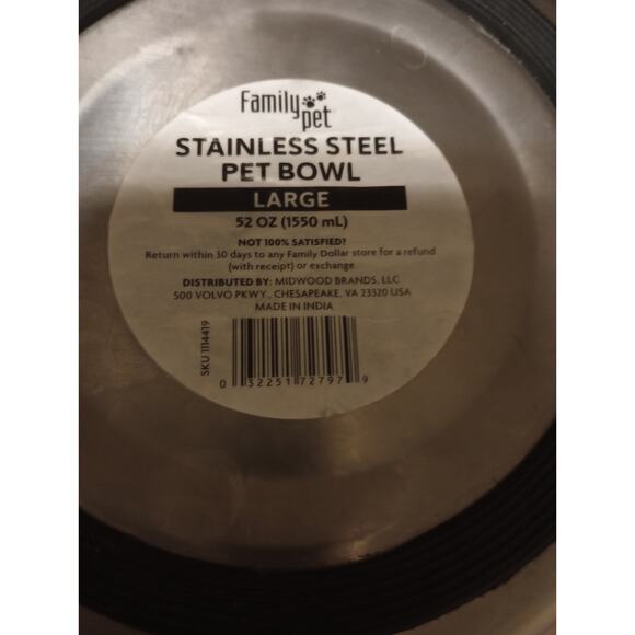 Family Pet Paw Print Non Slip Stainless Steel Pet Bowl Set Large 52OZ 8"X 8" - Picture 4 of 4